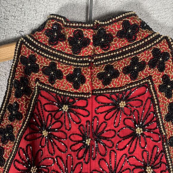 Papell Boutique Halter Top Women’s Size L Red Silk Dark Fairy Romantic Goth Vamp - Picture 14 of 16